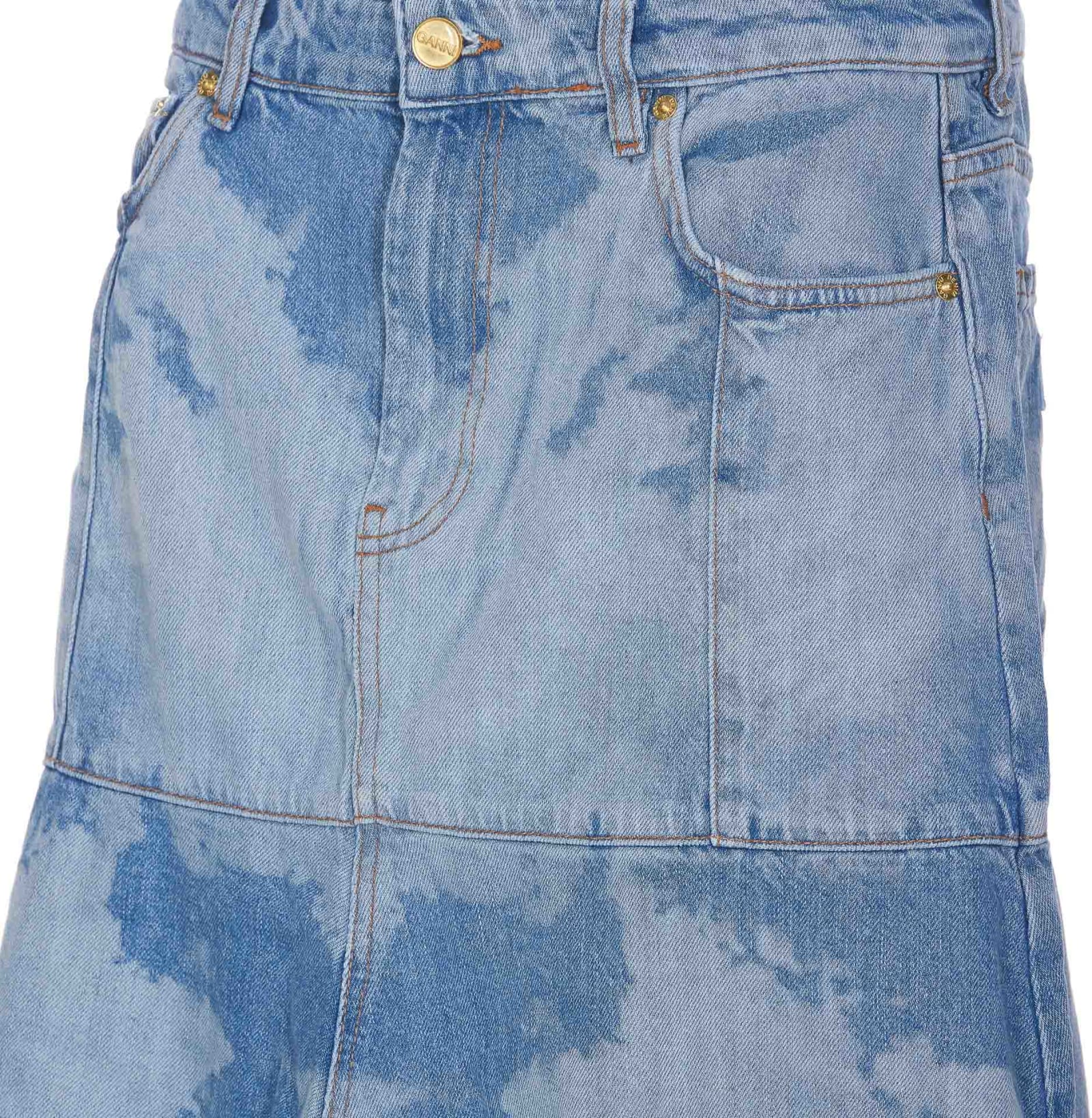 Bleach Flounce Midi Denim Skirt