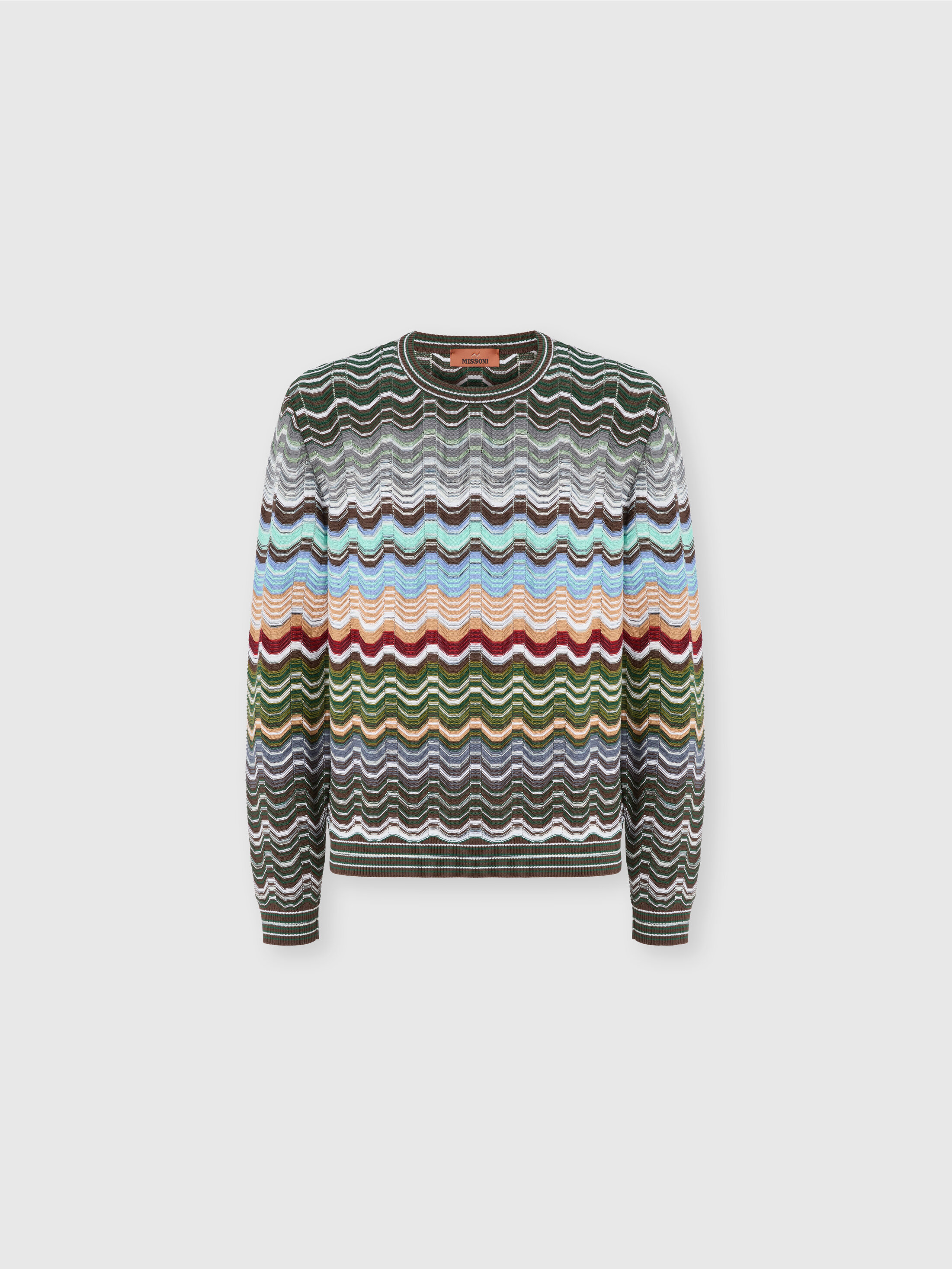 Missoni - Crew-neck cotton and viscose chevron pullover with Greek motif, Men, Multicoloured