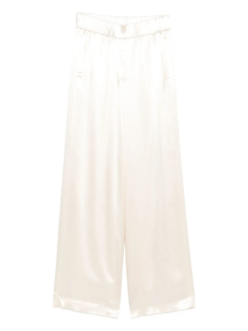 Elastic-Waist Wide-Leg Trousers — Beige