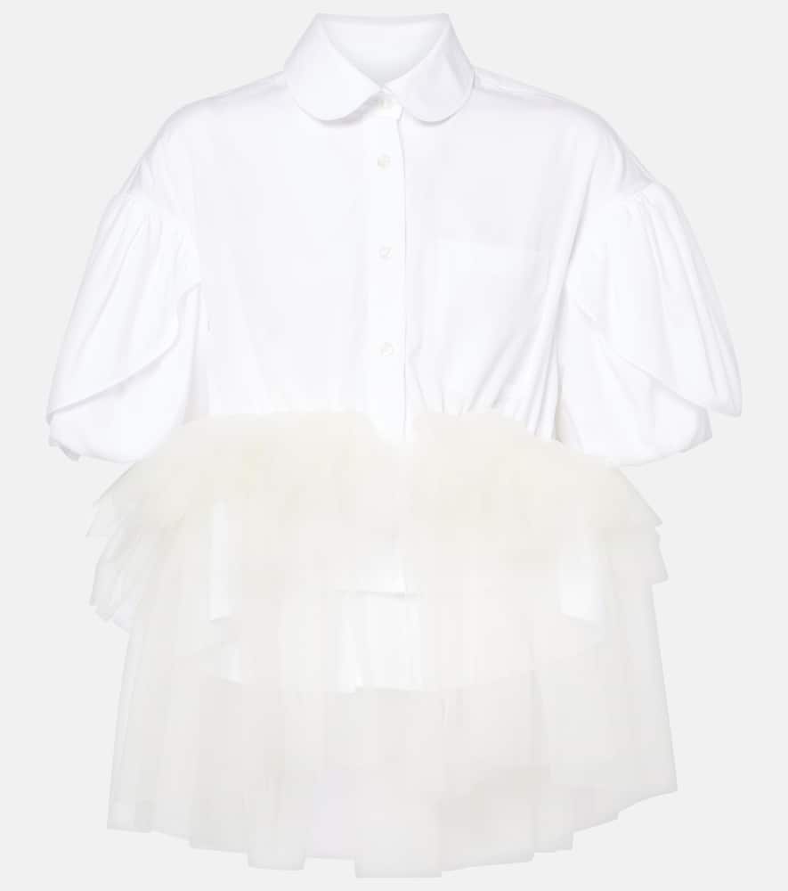 Tulle-trimmed cropped cotton shirt