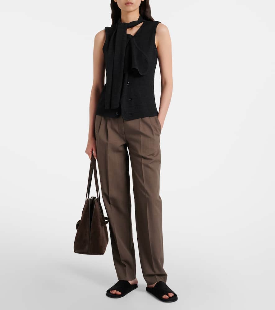 Asymmetric wool-blend tie-neck vest