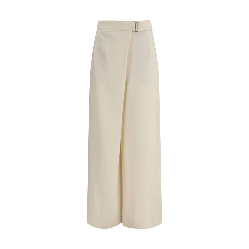 High-Waisted Viscose Blend Trousers — Beige