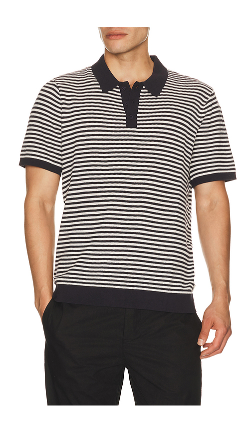 Onia Textured Knit Polo in Midnight & Egret - Navy,White. XL/1X also in S