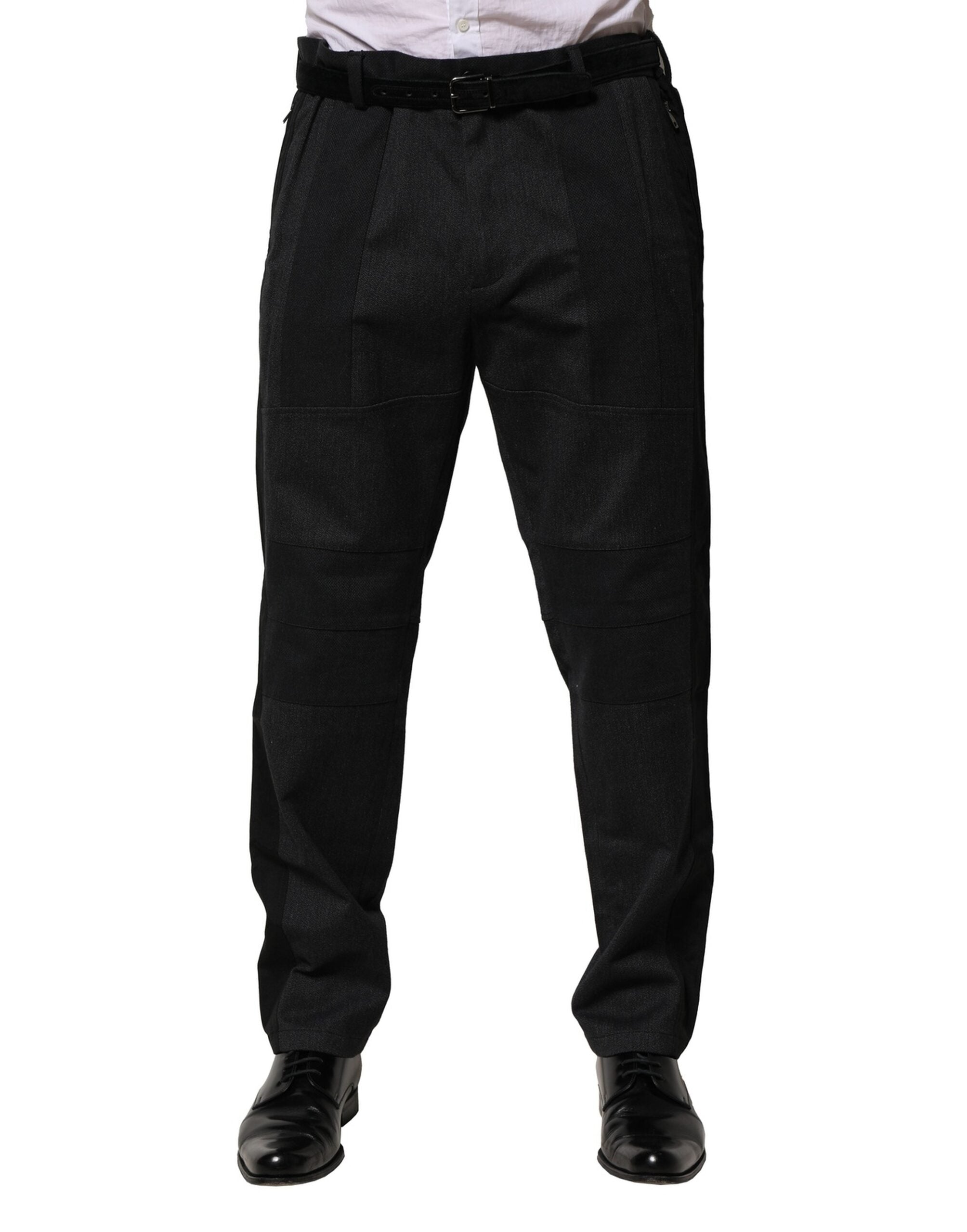 Cotton-Blend Dress Trousers — Black