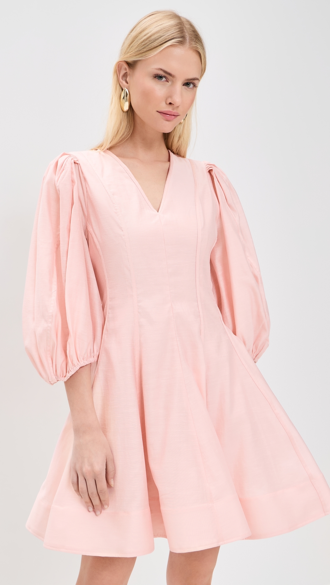 Puff Sleeve Flare Mini Dress Pink