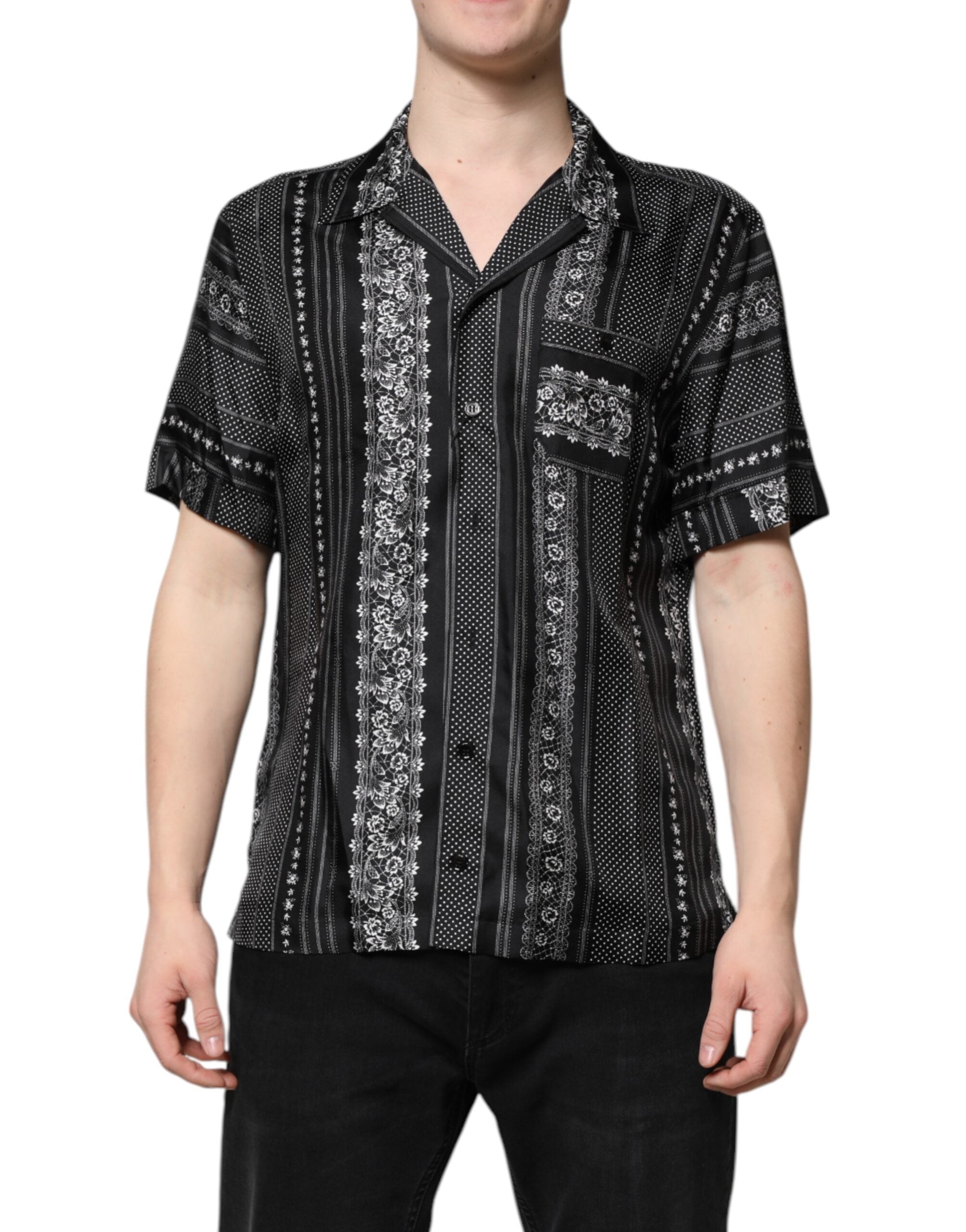 Silk Floral Print Shirt — Black