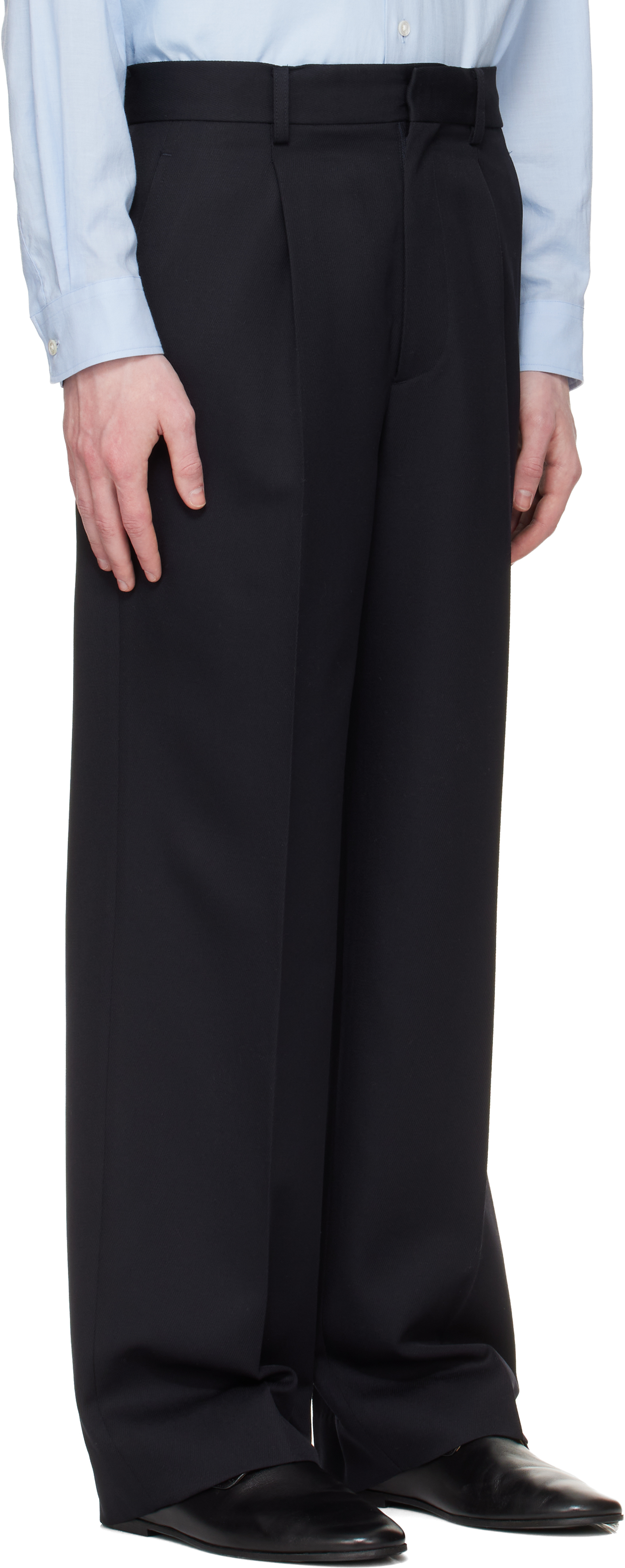 Navy Wool Kersey Straight Trousers