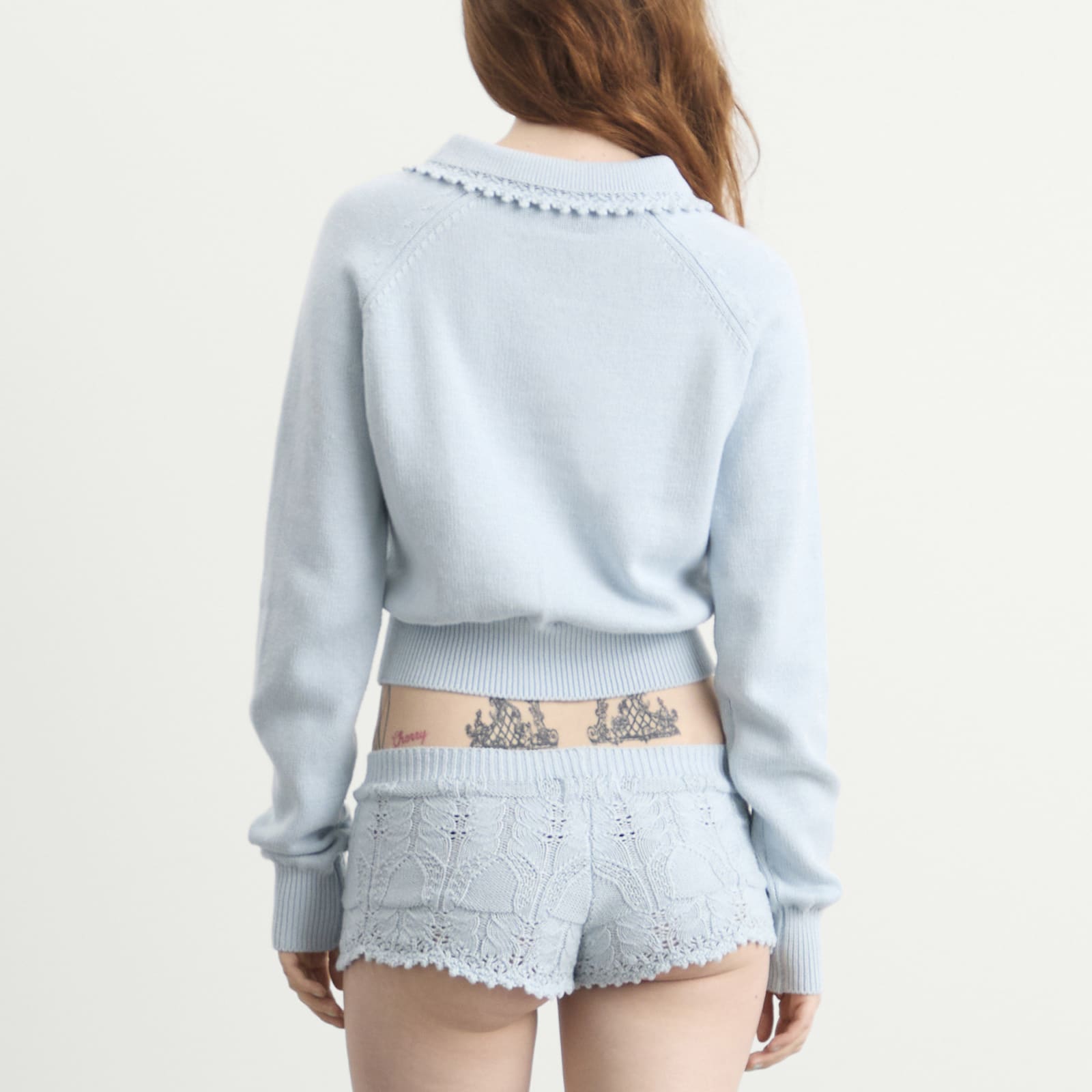 Women's Buttoned Lace Knit Pullover in Bluewish