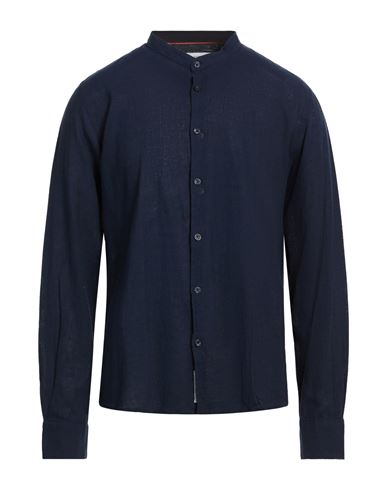 Natural Feeling Man Shirt Midnight blue Size 3XL Linen, Cotton