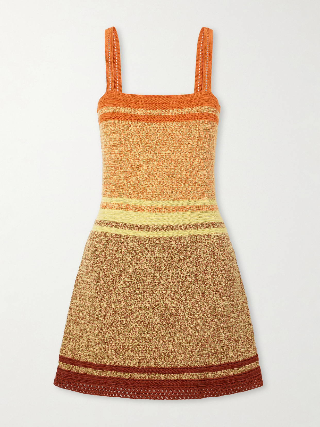 Plumar Striped Crocheted Cotton Mini Dress - Orange