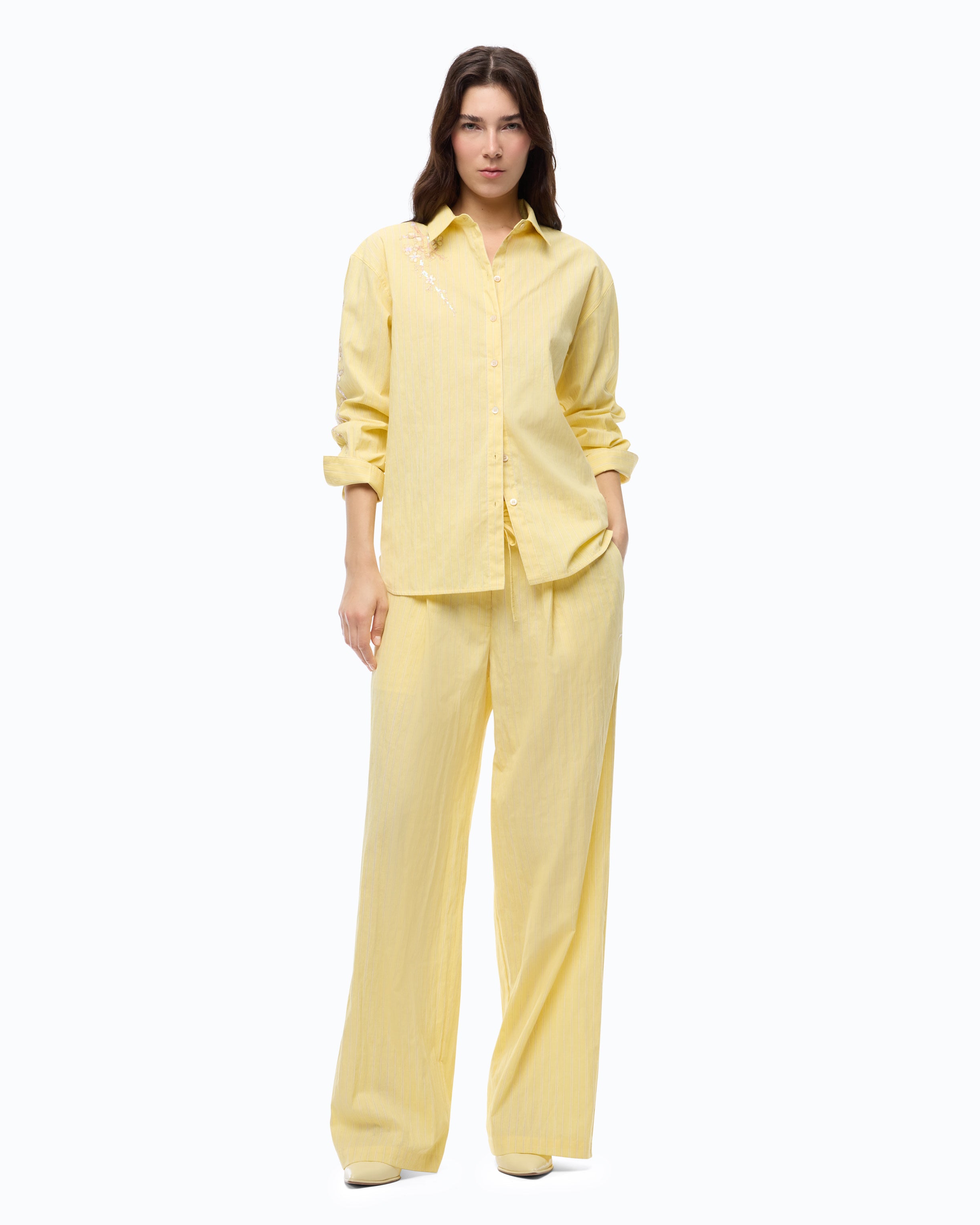 Striped trousers with drawstring waist - L