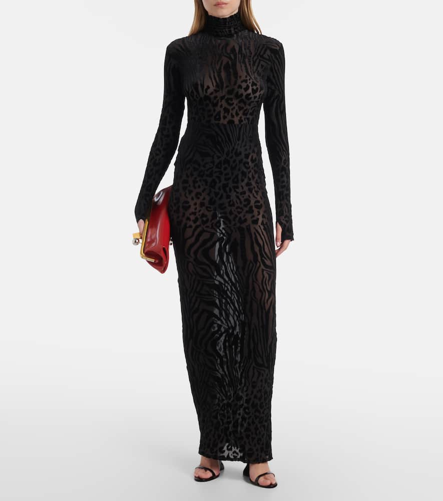 Sheer animal-print devoré maxi dress