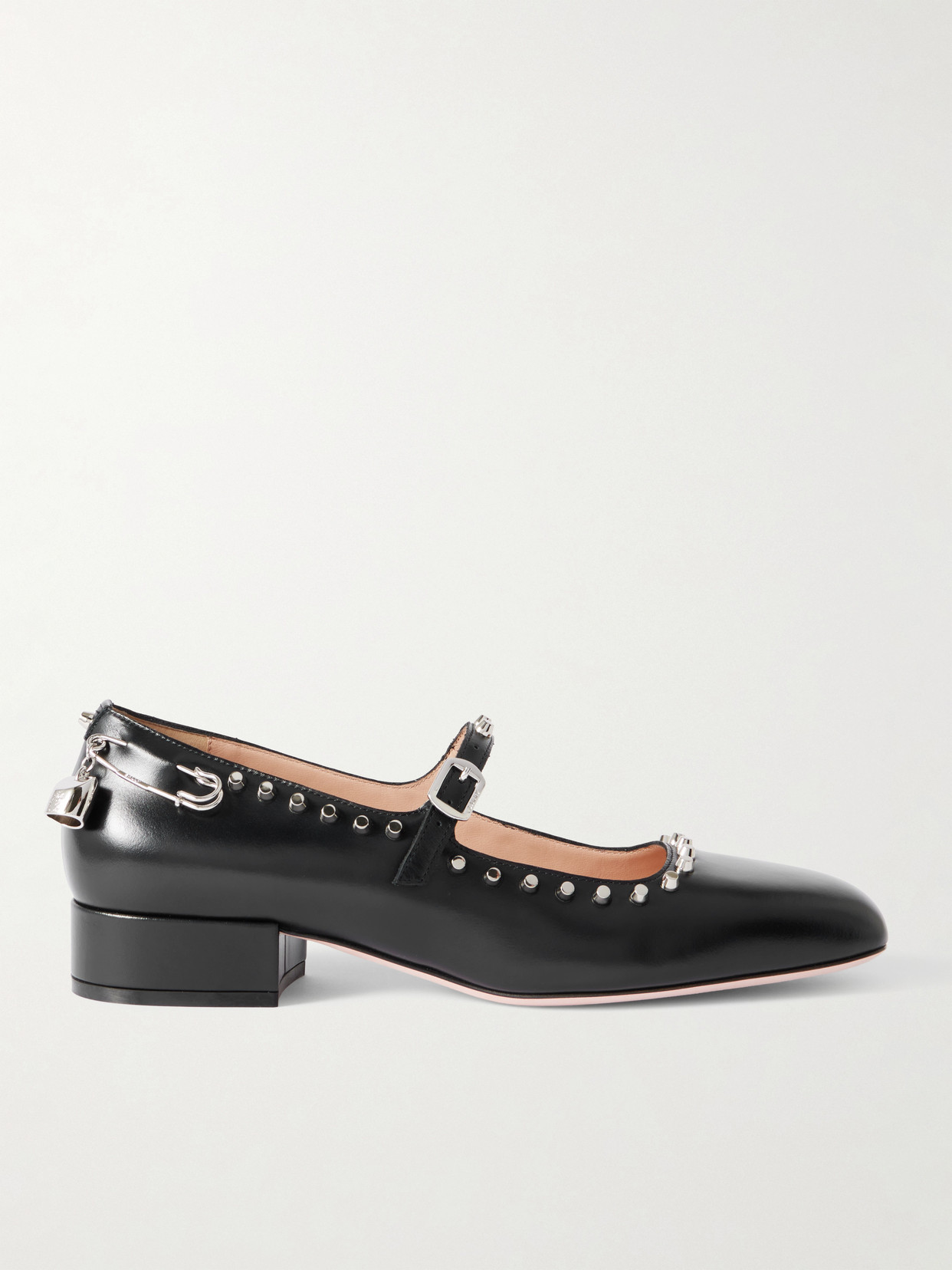 Belkys Embellished Studded Leather Mary Jane Pumps - Black