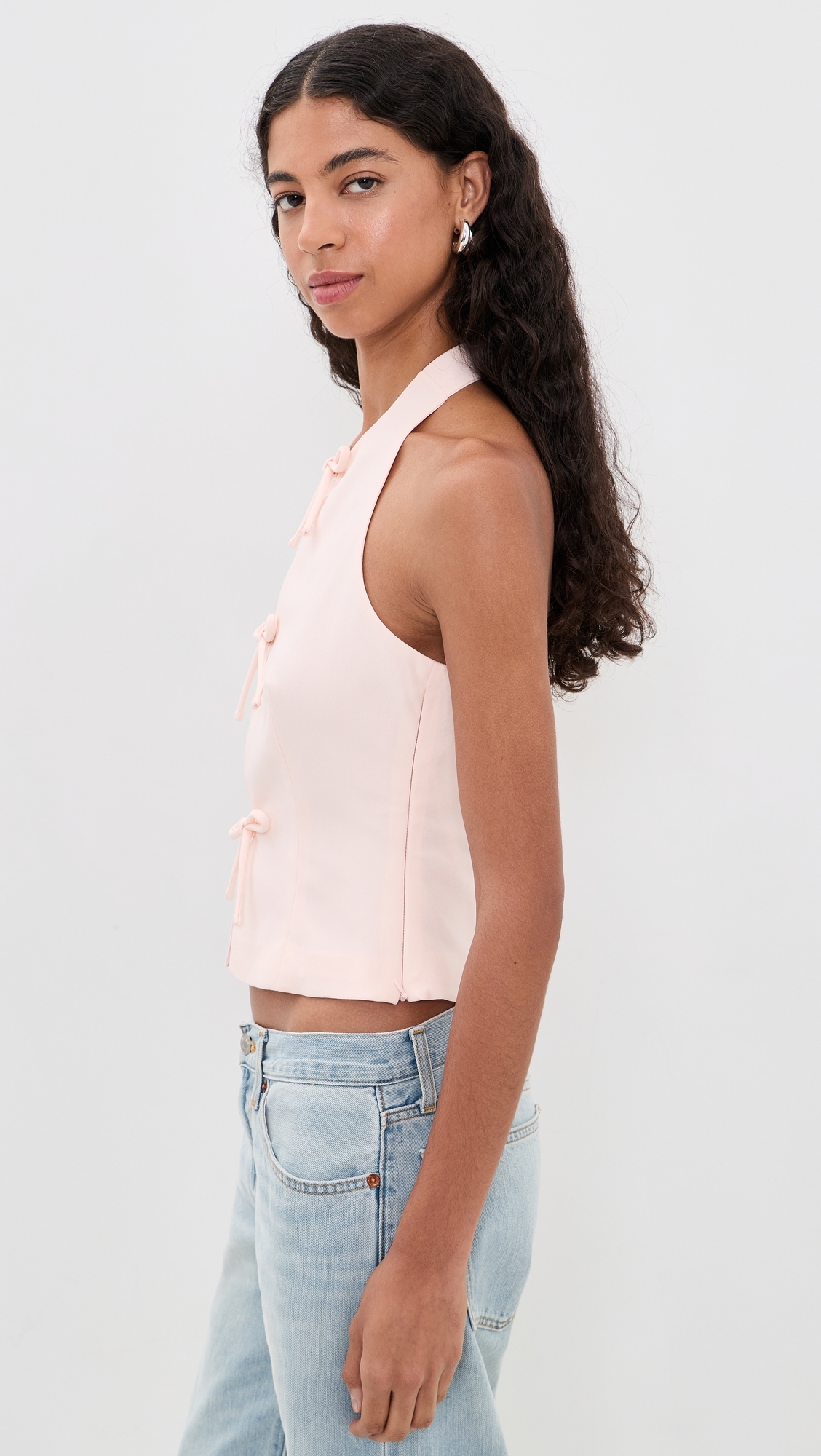 Halter Tie Up Detail Top Light Pink