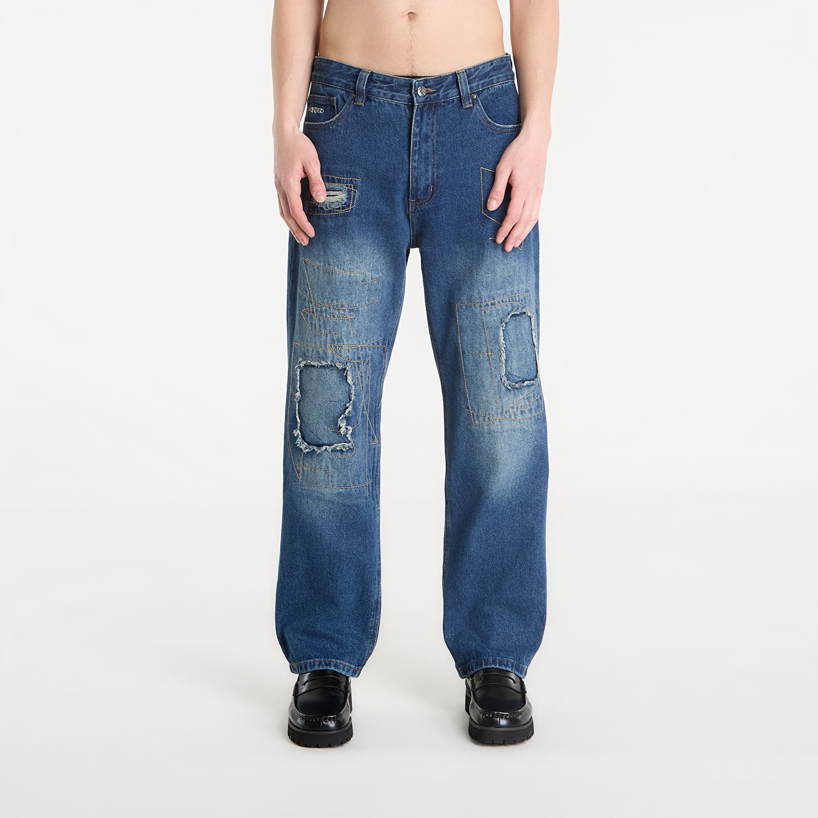 Pants Wasted Paris M Ripped Manc Faded Washed Blue