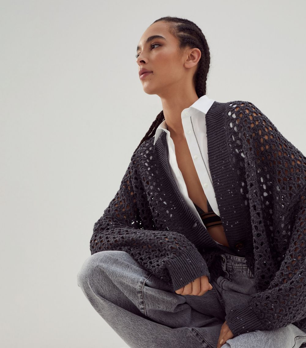 Sequin-Embellished Knitted Cardigan
