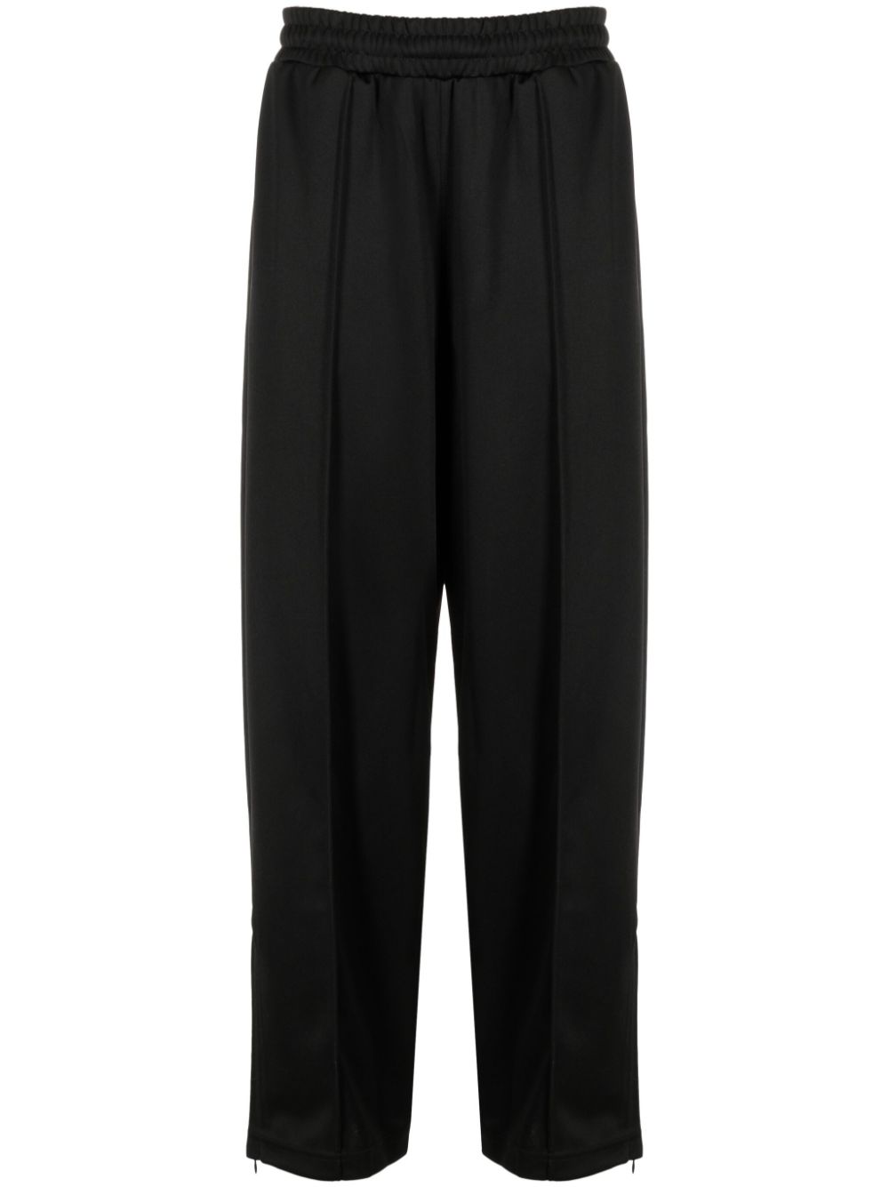 Elasticated-waist straight-leg trousers - Black