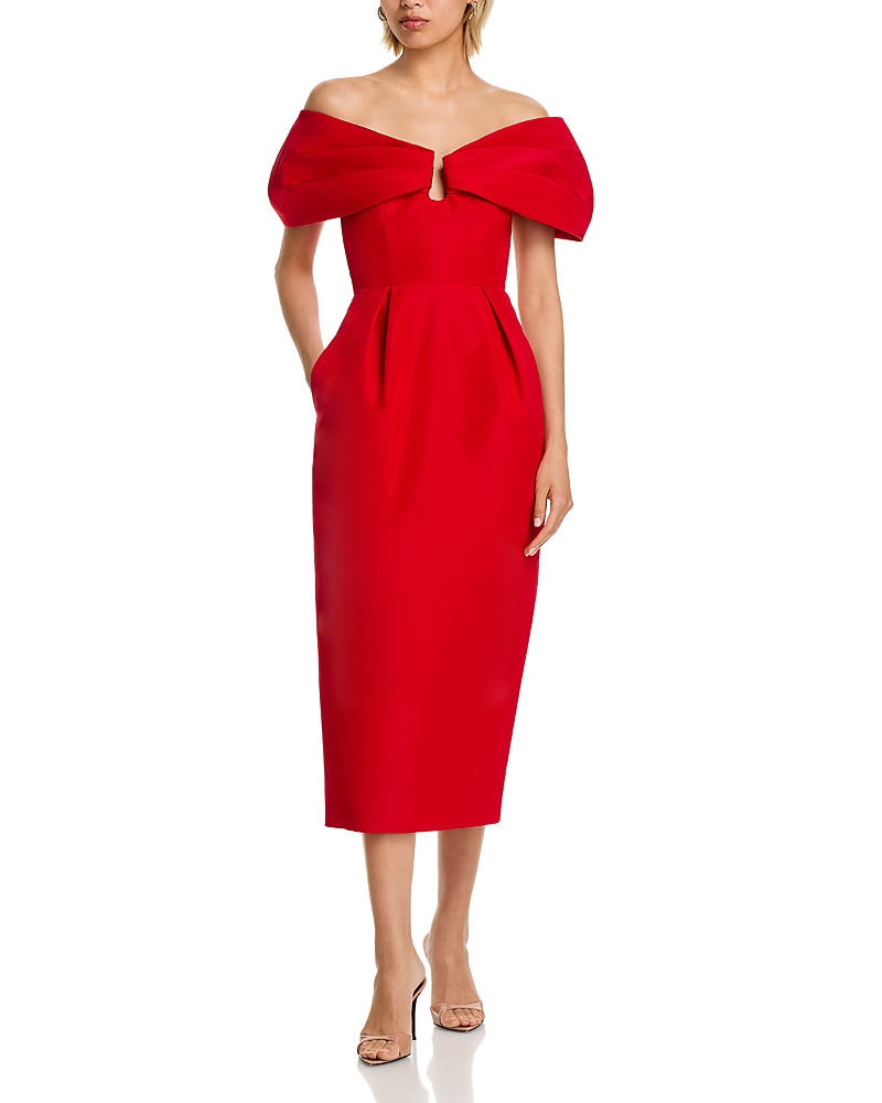 Off-shoulder midi dress - Red