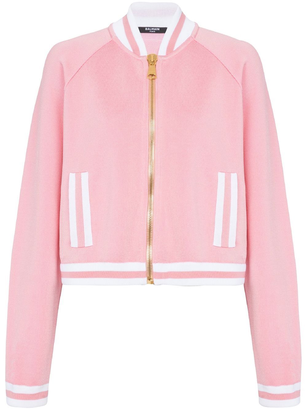 Stripe-trim knitted jacket - Pink