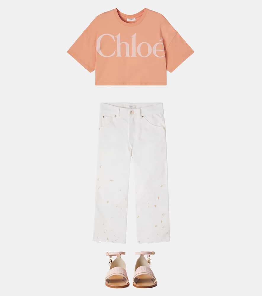 Chloé Kids Logo cropped cotton jersey T-shirt