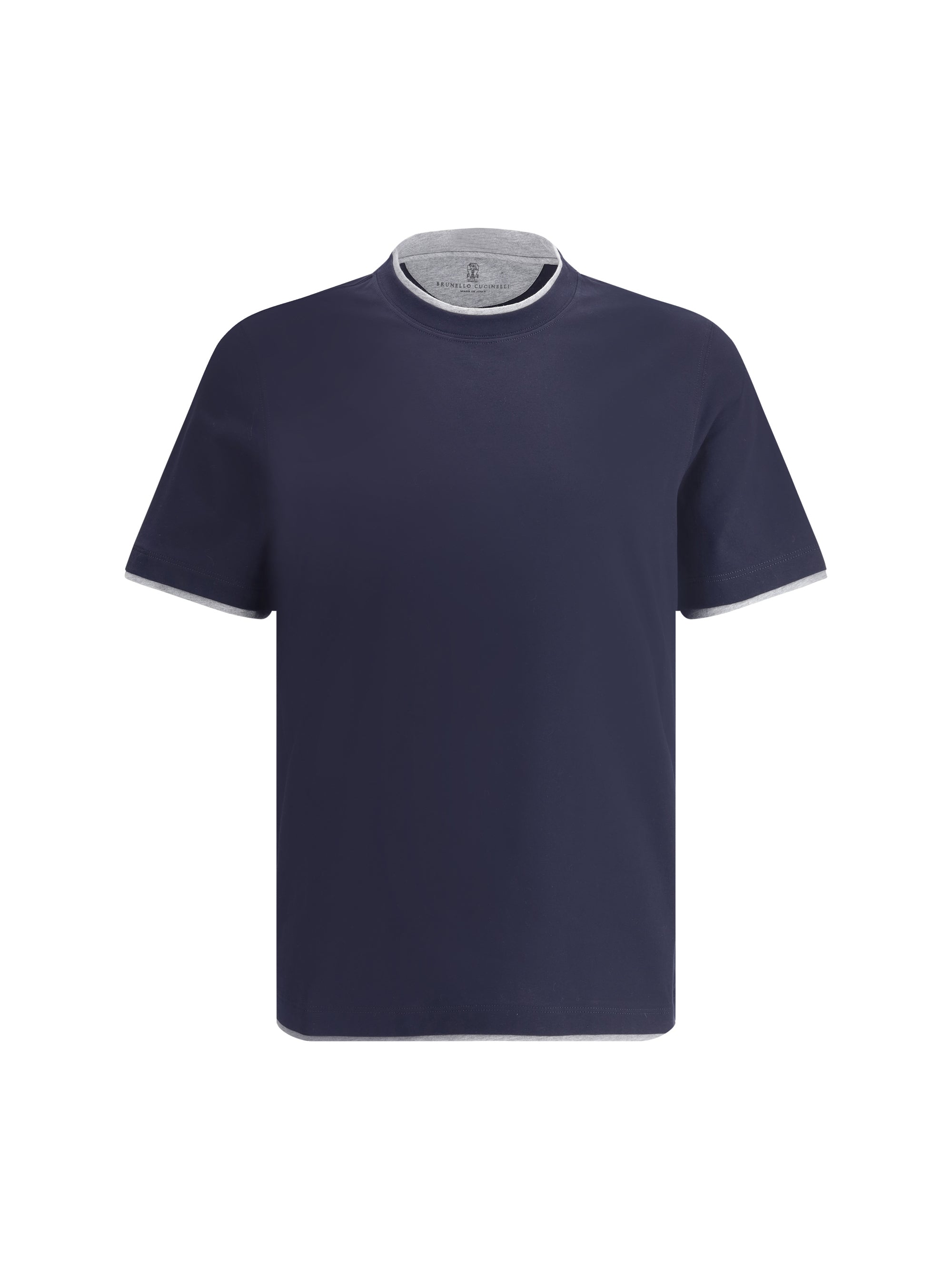 Two-Tone Cotton T-Shirt — Navy