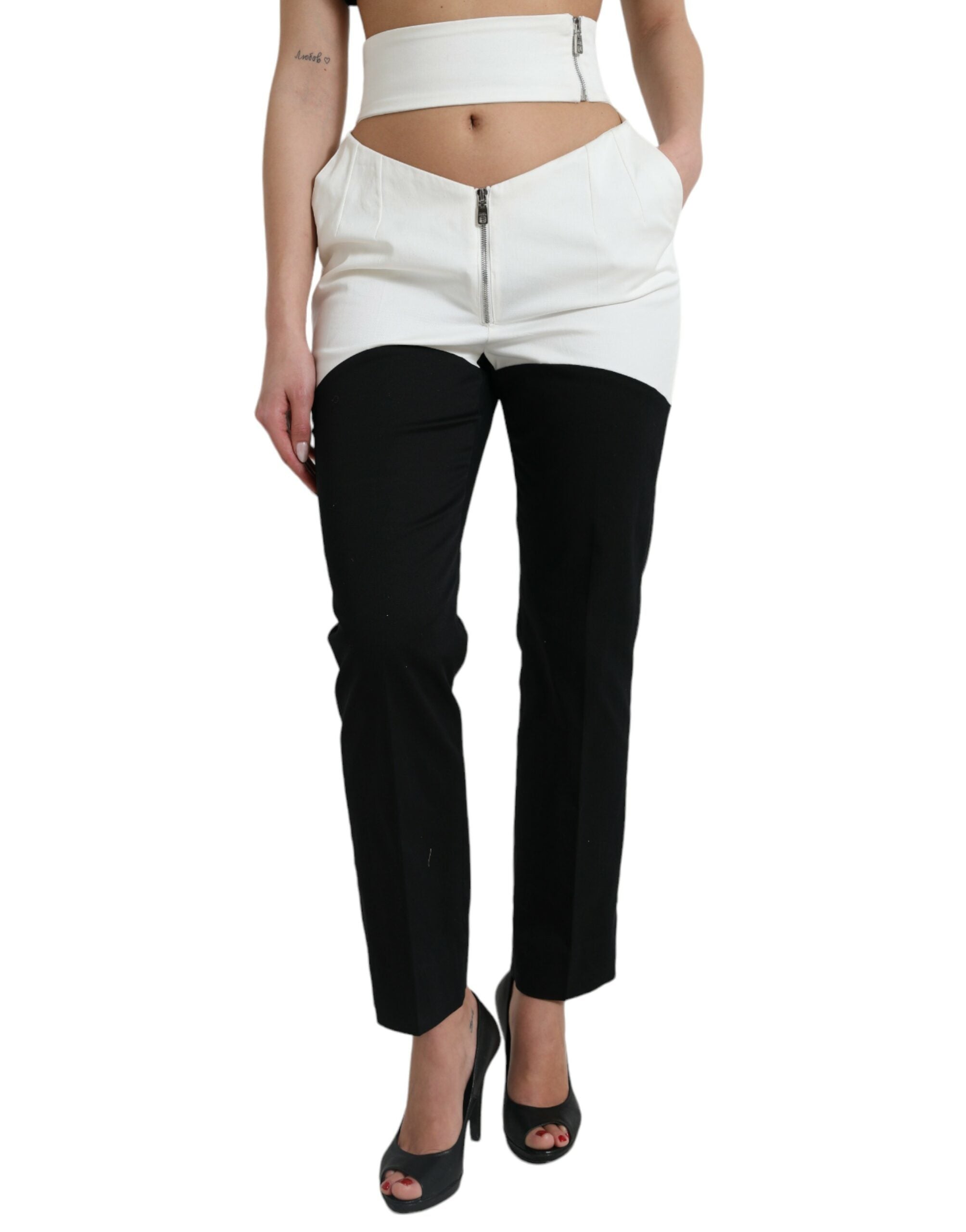 Cut-Out Waist Tapered Trousers — Multicolor
