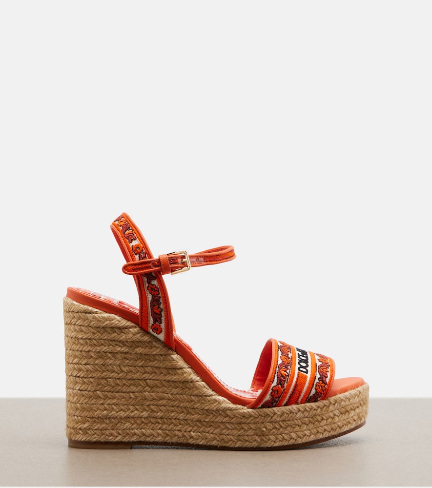 Floral embroidered espadrille wedges