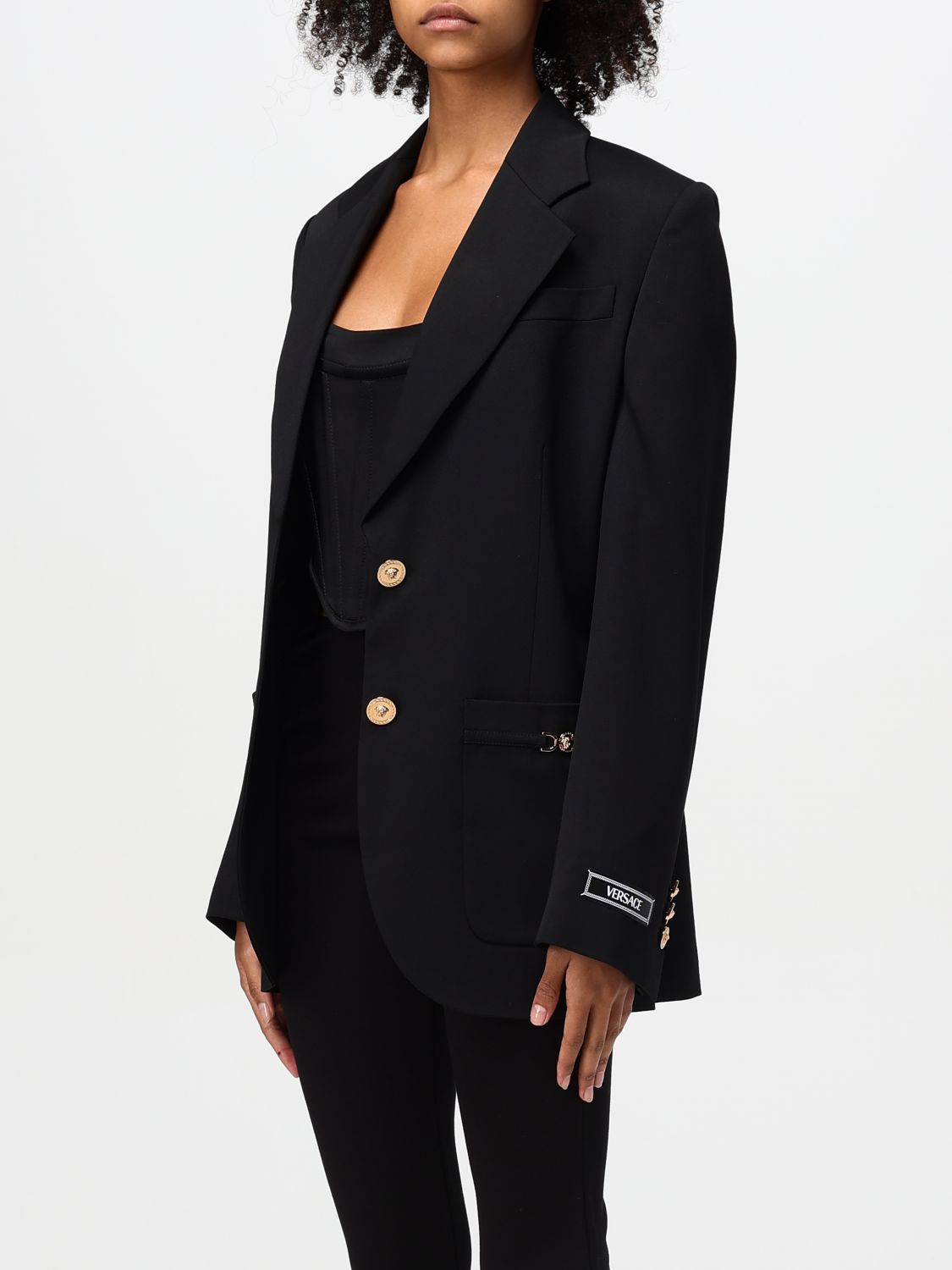 Logo-appliqué single-breasted blazer - Black