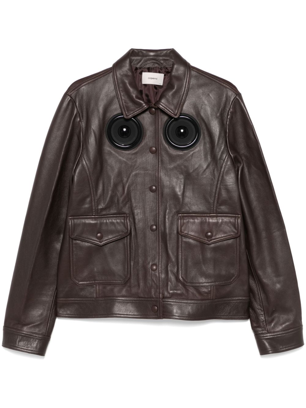 Appliqué-detail leather jacket - Brown