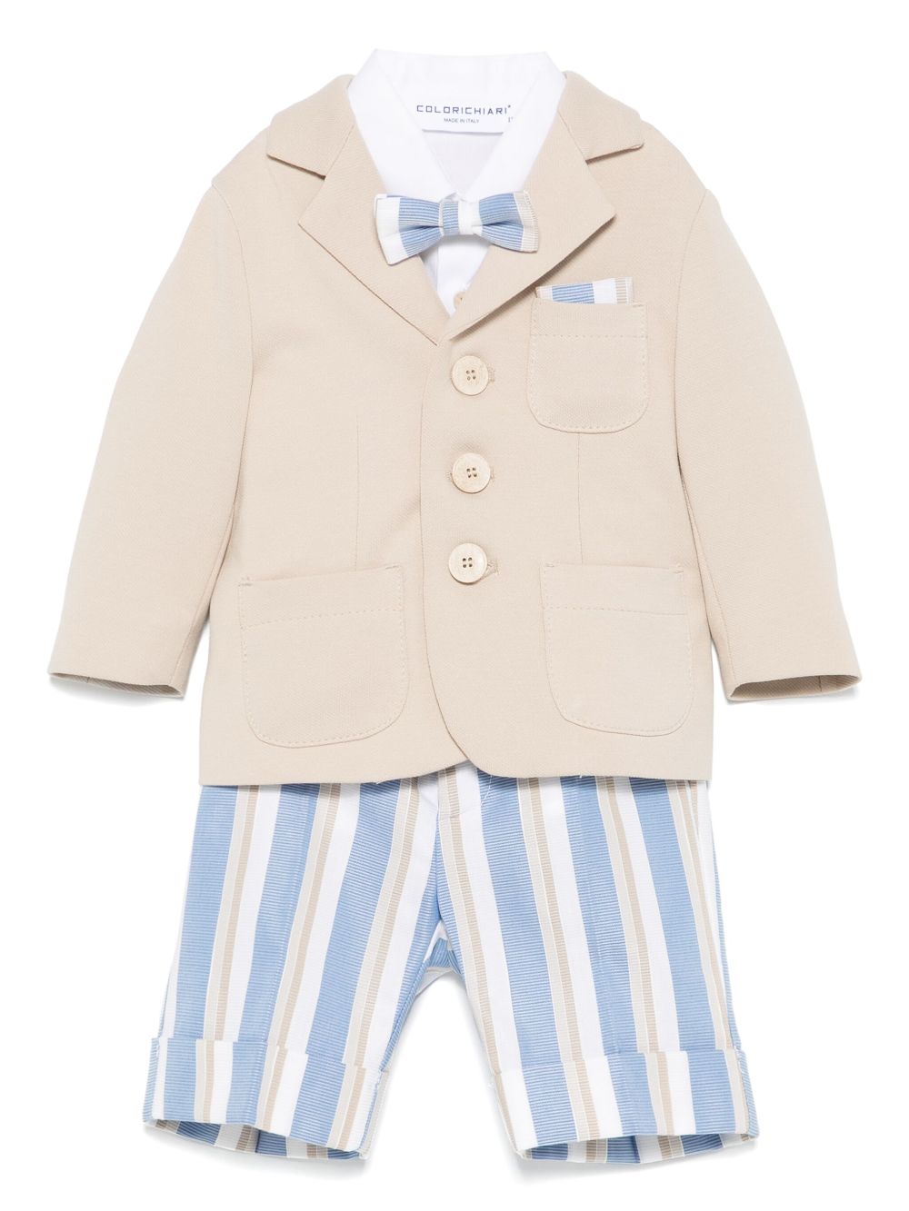 Striped shorts, shirt and blazer set - Neutrals