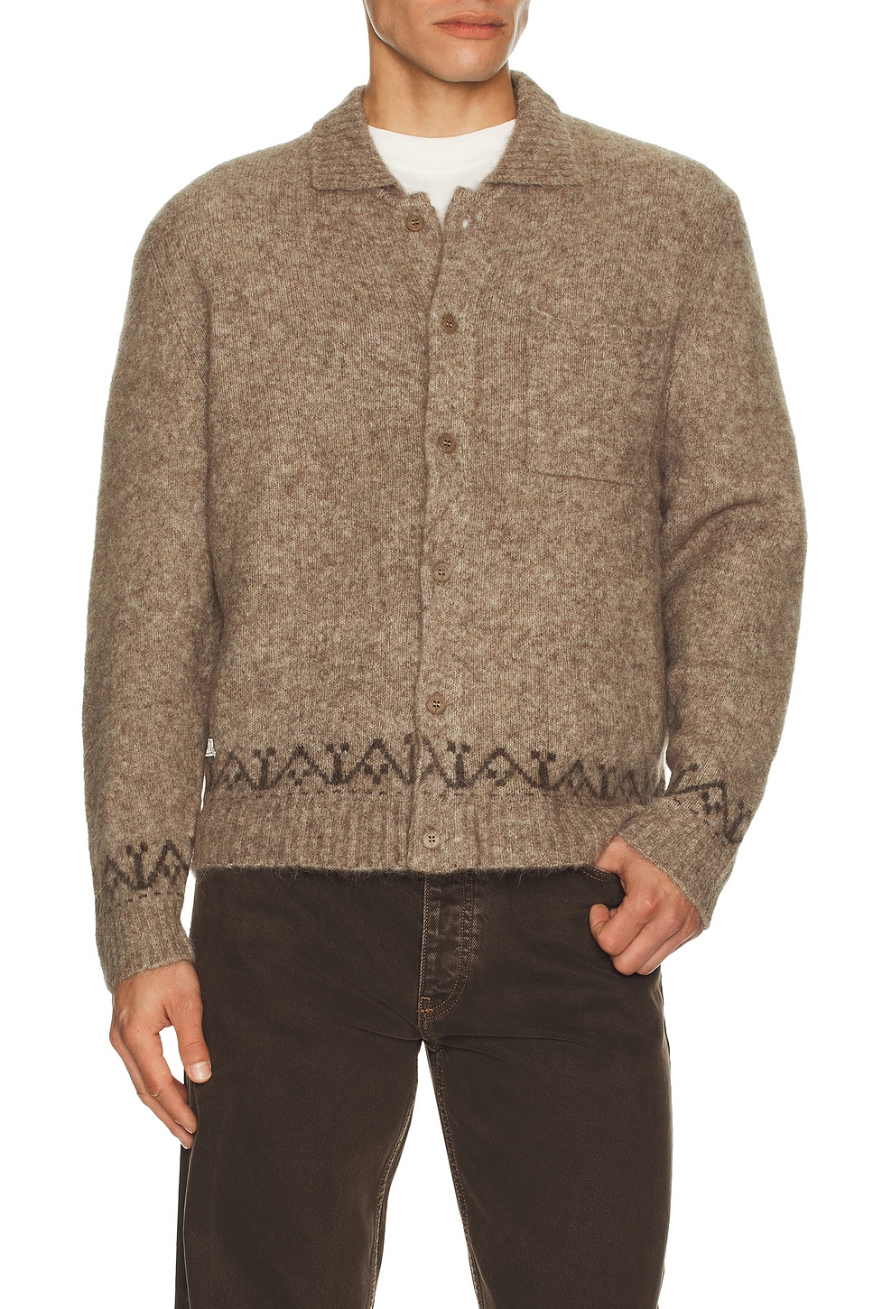 Percival Novel Collared Cardigan in Oak - Brown. XL/1X also in L