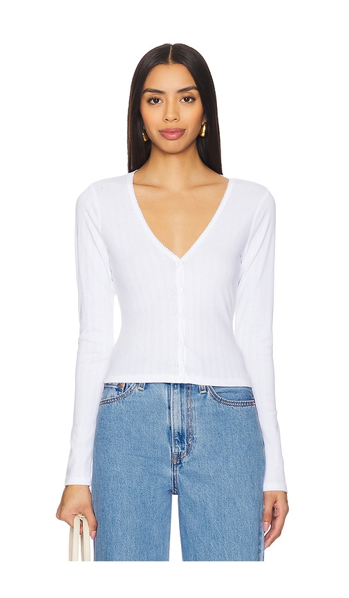 Good American Cotton Pointelle Cardigan in White. -  L also in 2X, 3X, 4X, 5X