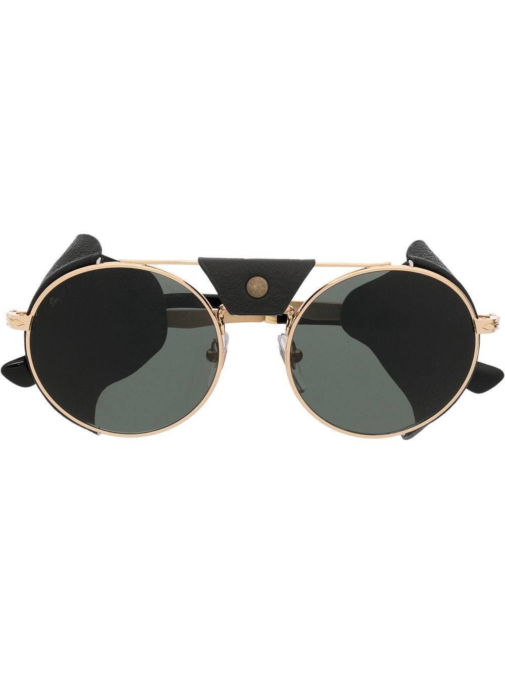 Tinted leather-side rounded sunglasses - Gold