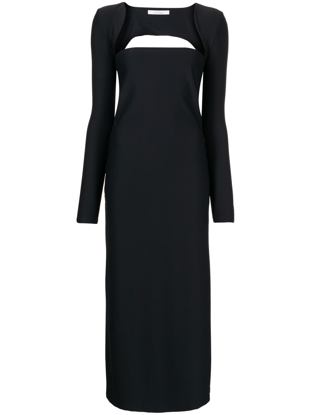 Square-neck long-sleeve midi dress - Black