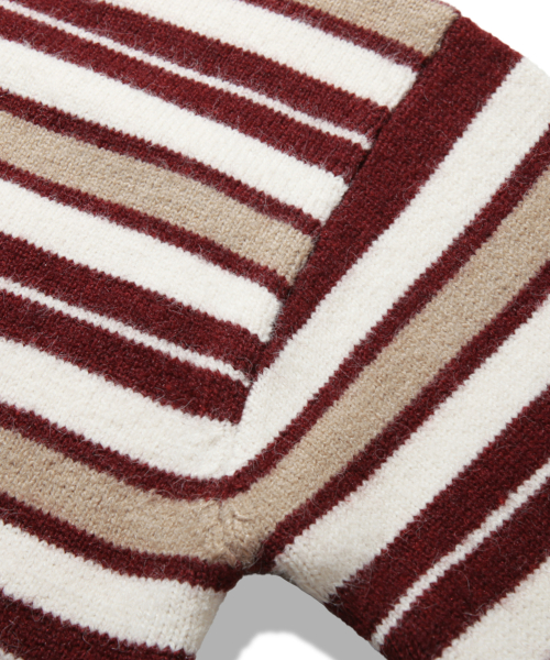 Washable Hairy Stripe Crewneck Knit_Red