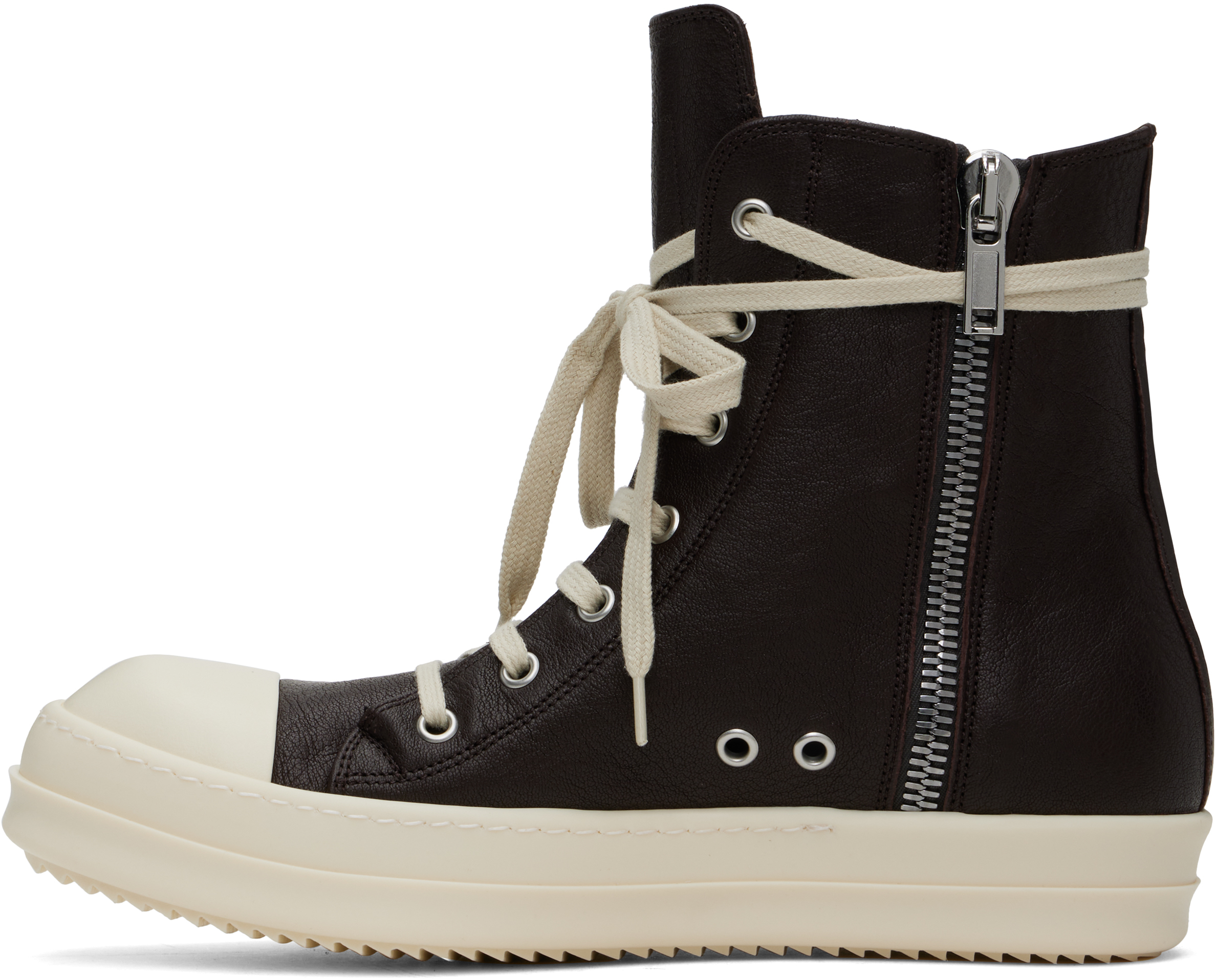 Rick Owens Brown Hollywood Waxy Goat Leather Sneakers