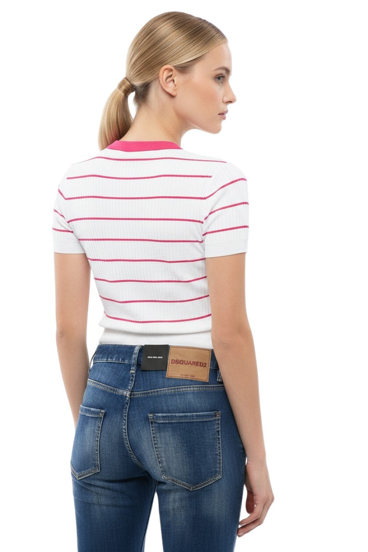 White Stripes Crew Neck Top