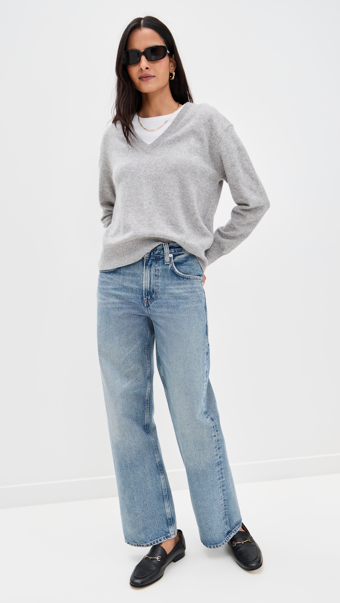 Cashmere V Neck Pullover Grey Heather