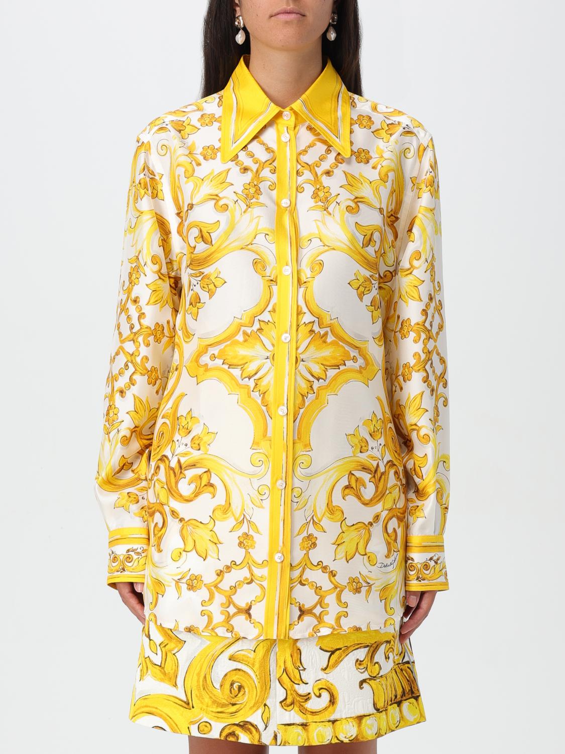 Majolica-print silk shirt - Yellow