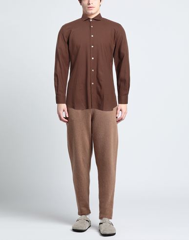 Man Shirt Dark brown Size M Viscose, Linen