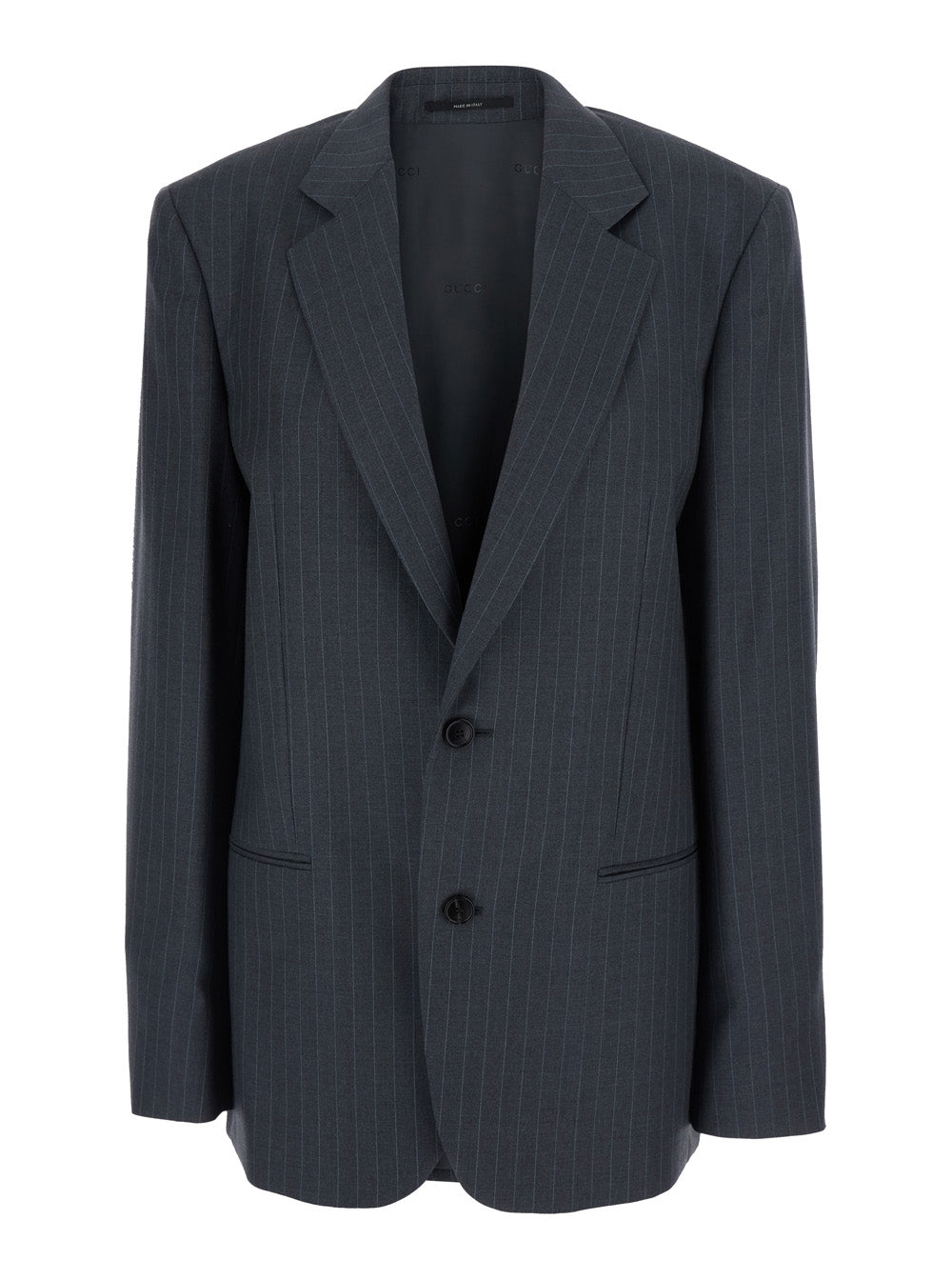 Pinstripe Wool Blazer — Gray
