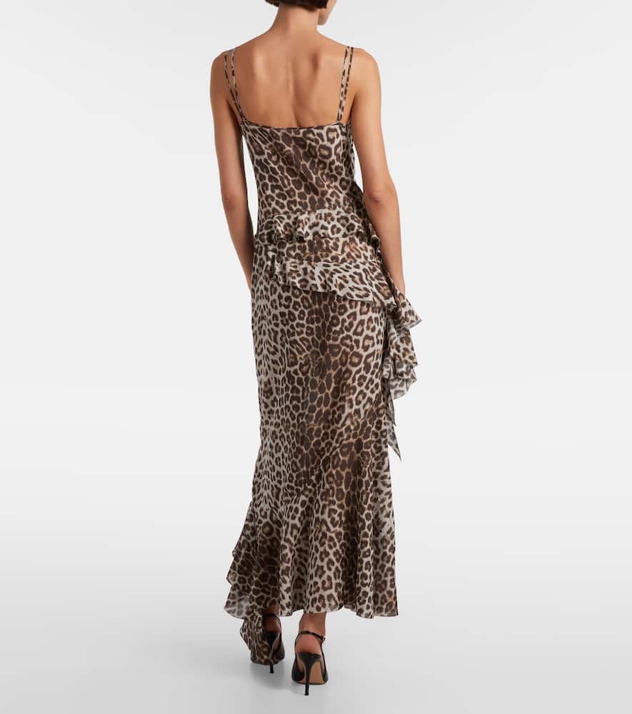 Leopard-print draped silk maxi dress