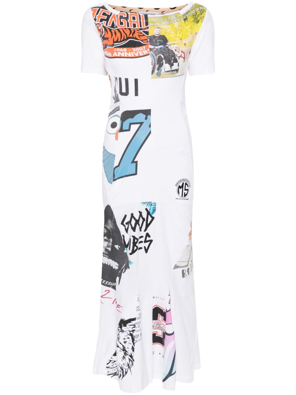 Regenerated mix-print maxi dress - White