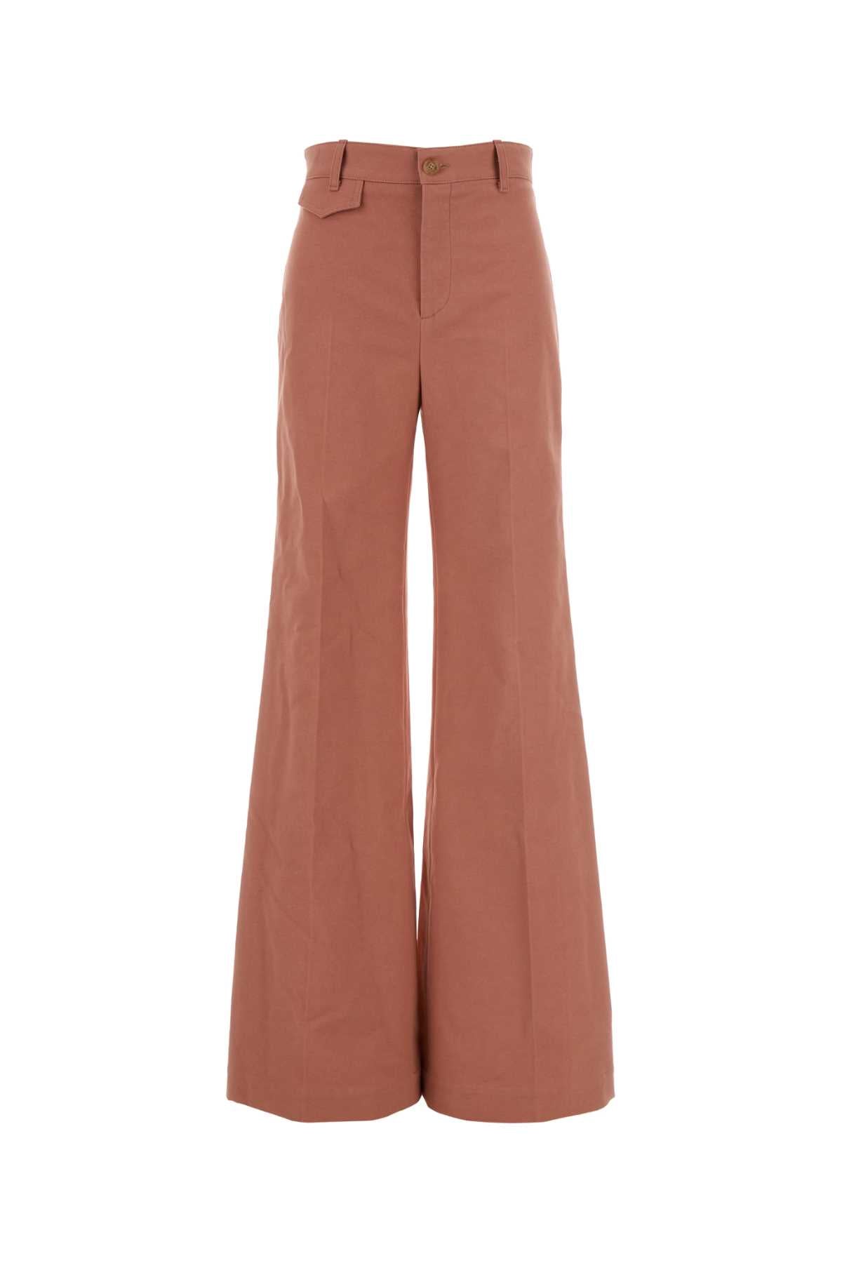 Flared Leg Cotton Trousers — Pink