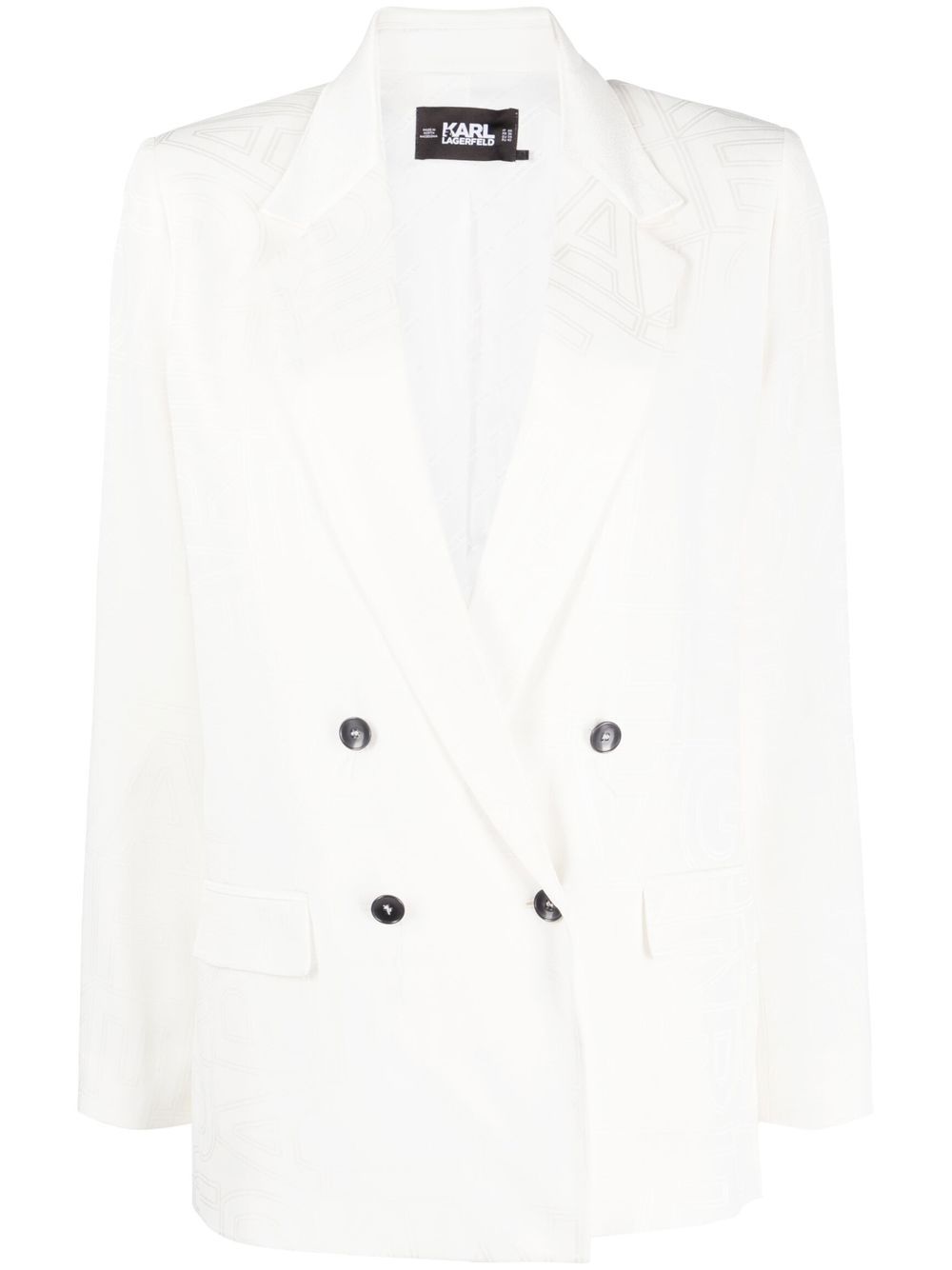 Logo-jacquard double-breasted blazer - White