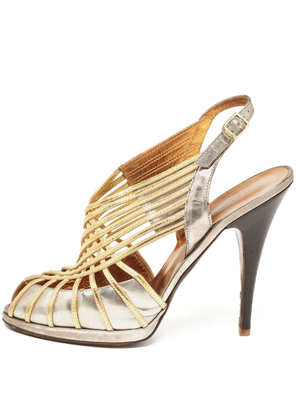 100mm leather heeled sandals - Gold