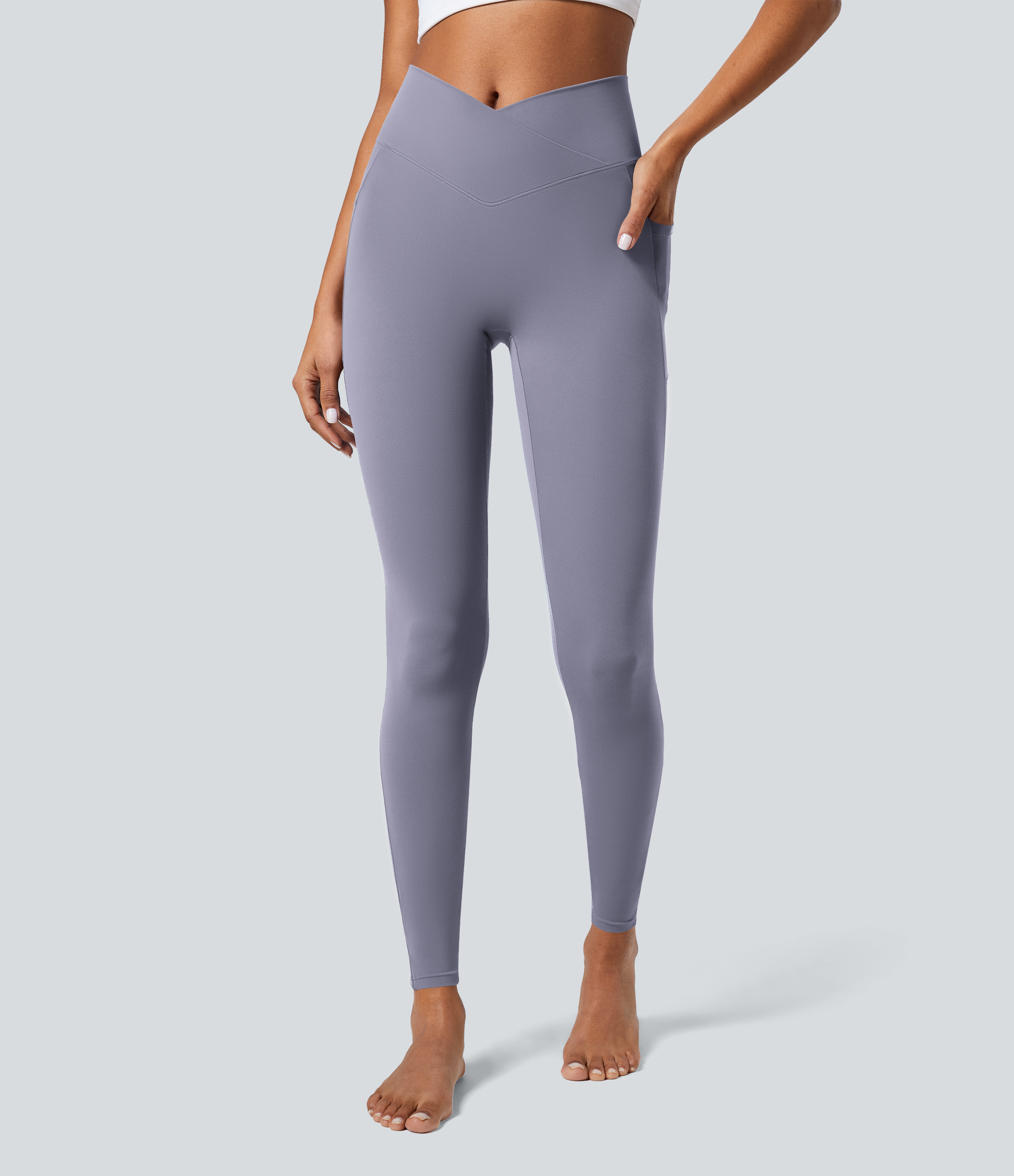 Halara SoftlyZero™ Crossover Pocket Plain Leggings - Light Gray Violet