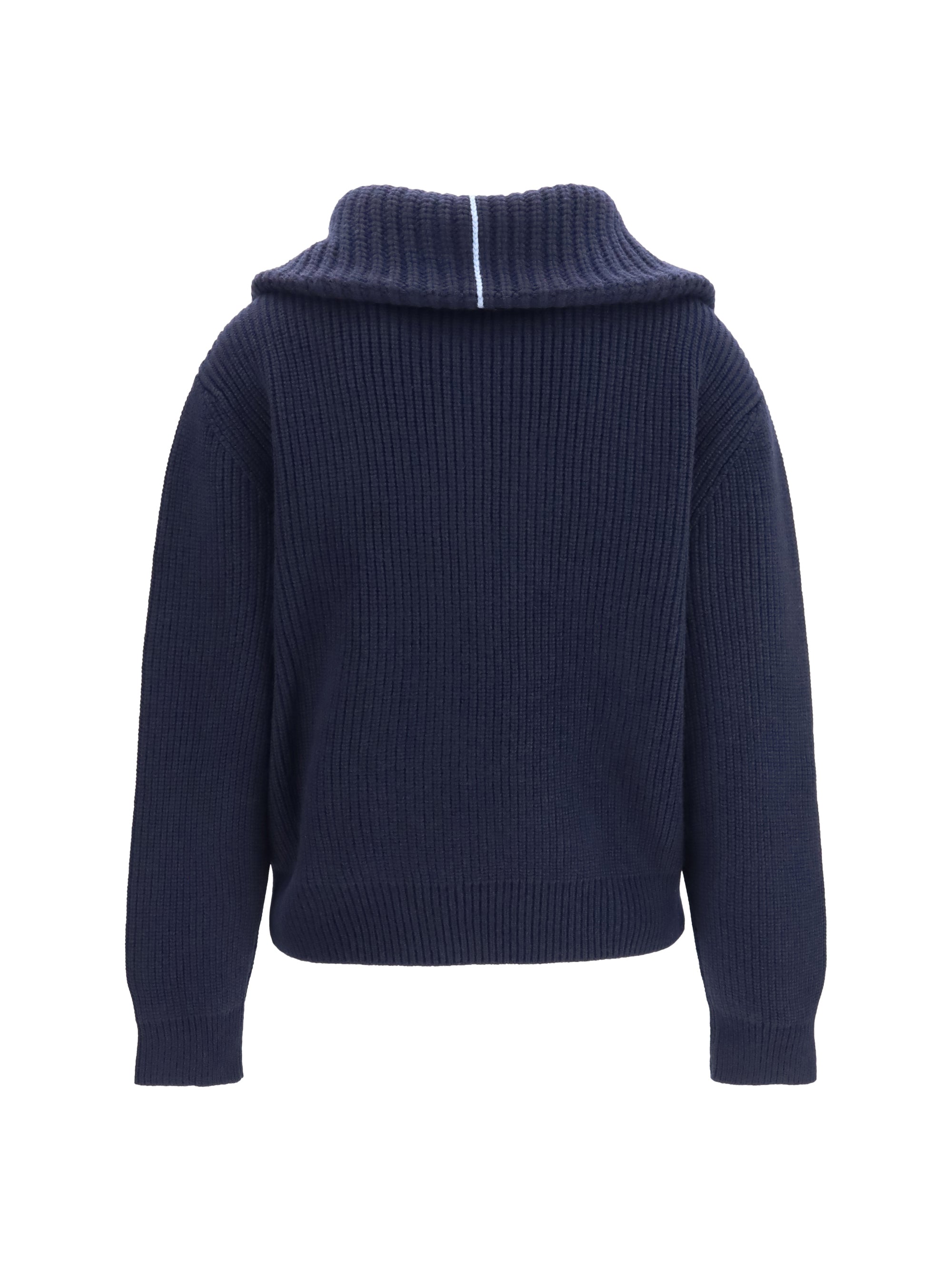 Cashmere High-Neck Zip Sweater — Blue