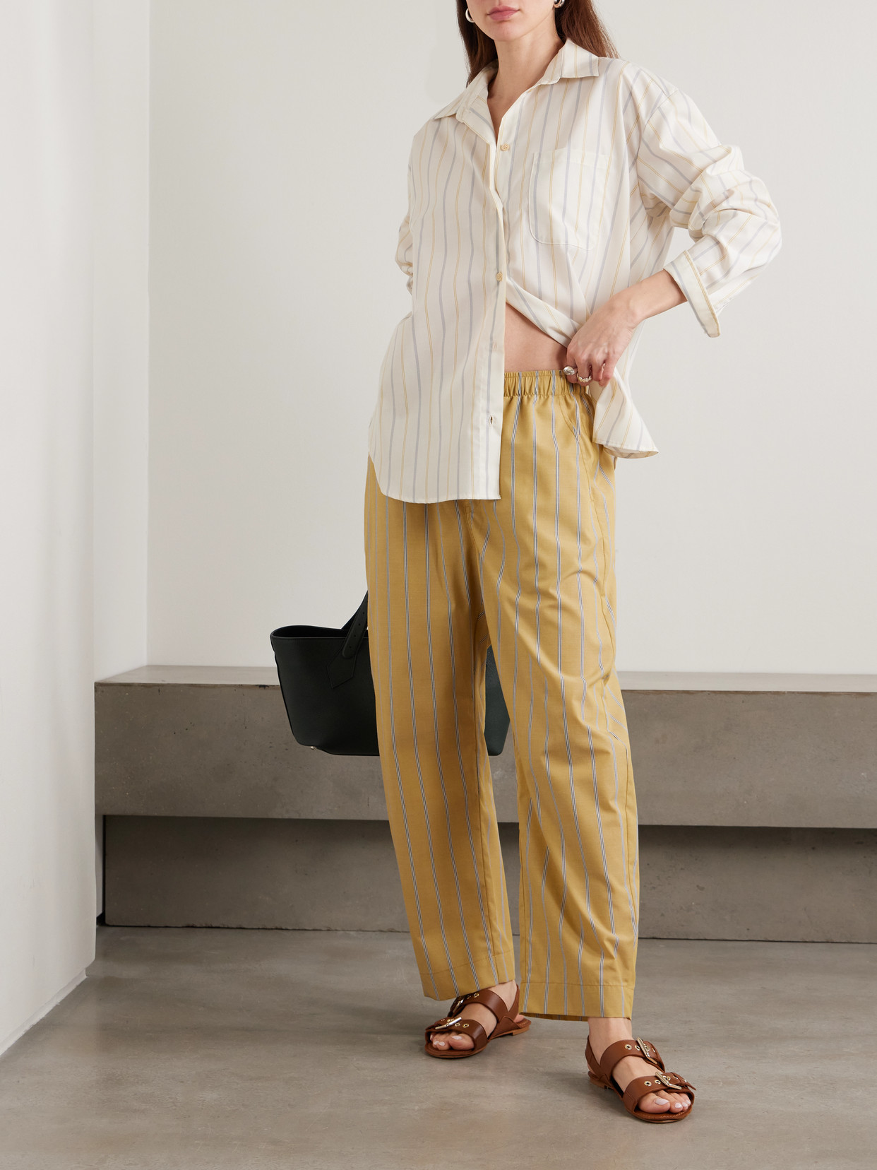 The Boxer Striped Cotton-poplin Barrel-leg Pants - Gold
