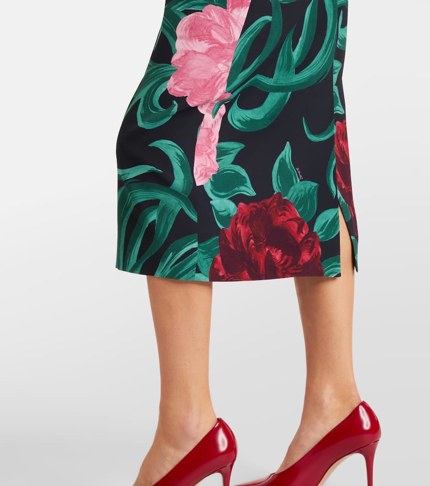 Floral satin pencil skirt